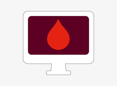 illustration of a monitor with a large red blood droplet on the screen