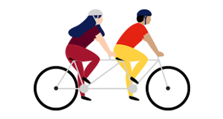 illustration of two people on a tandem bicycle