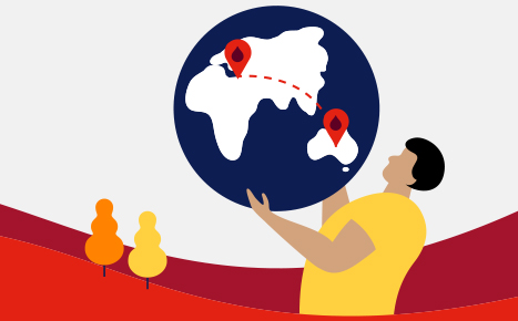 Illustration of a man holding up a globe with location points 