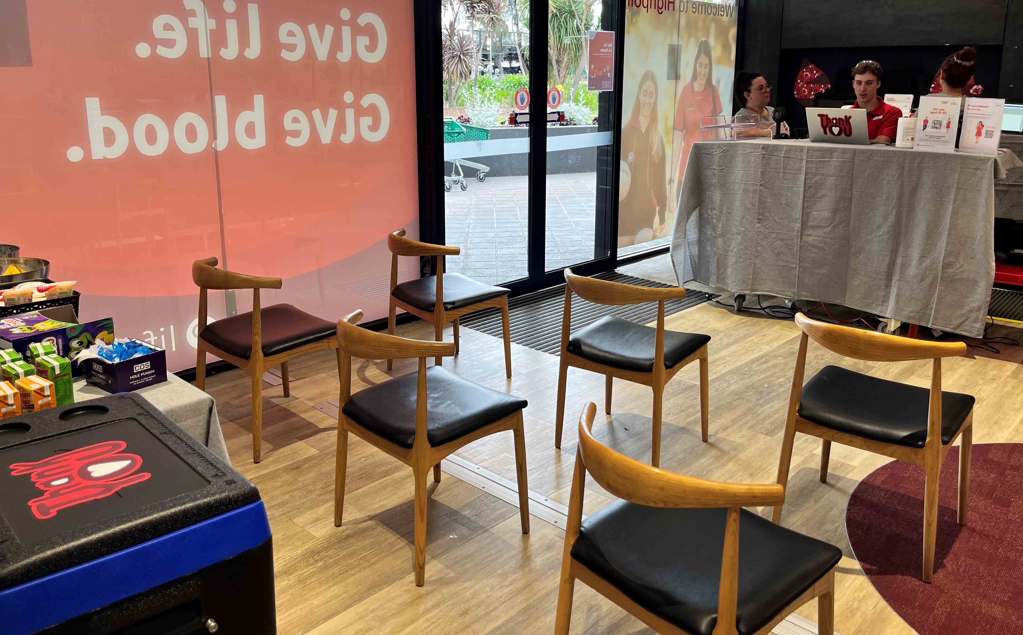 photo of waiting area in pop-up donor centre