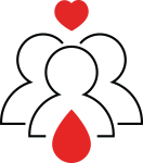 illustration of three people with a heart symbol above them and blood drop symbol below