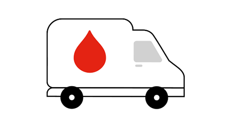 illustration of a van with a blood drop symbol on the side of it