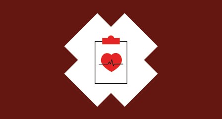 illustration of clipboard with a red heart in the middle on a burgundy background
