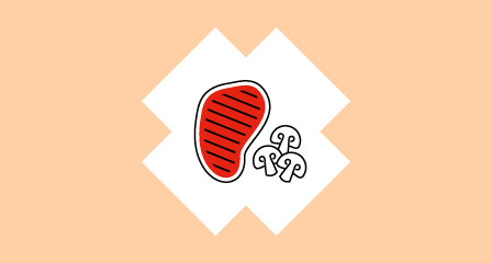 Illustration of piece of steak and mushrooms