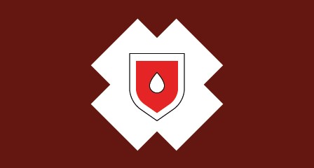 illustration of red shield with white blood drop in the middle on burgundy background