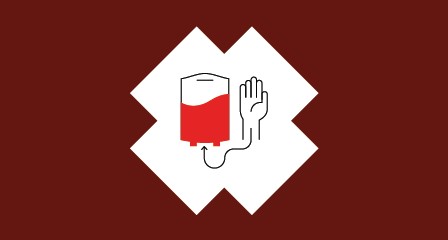 illustration of bag of blood with tube going into an arm on a burgundy background