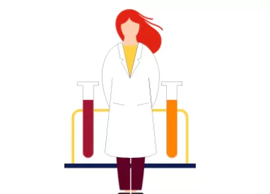 illustration of a scientist standing in front of test tubes