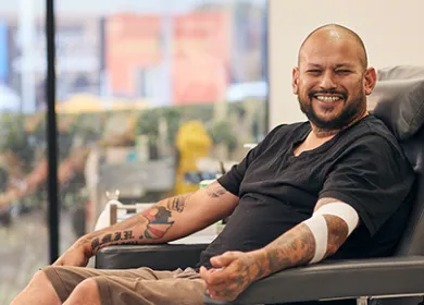 Man smiling in donor chair 