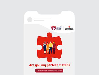 social tile that says are you my perfect match with a puzzle piece and illustration of poeple