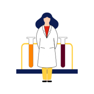 illustration of a scientist standing in front of test tubes