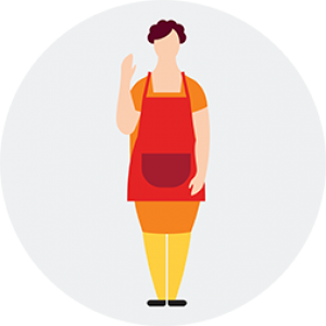 illustration of a volunteer wearing an apron waving