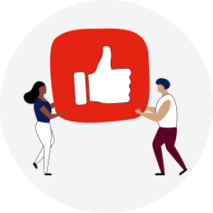 illustration of two people holding up a big icon of a thumbs up
