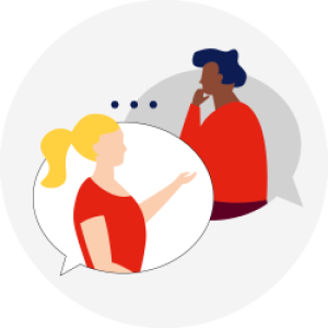 two people having a conversation with speech bubbles